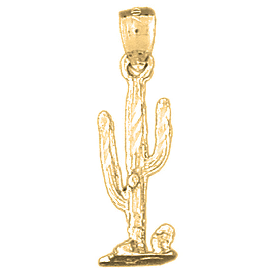 14K or 18K Gold 3D Cactus Pendant