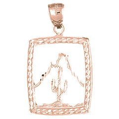 10K, 14K or 18K Gold Cactus With Mountain Pendant