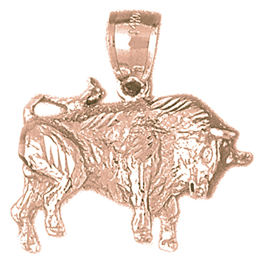 10K, 14K or 18K Gold 3D Bull Fighting, Bull Pendant