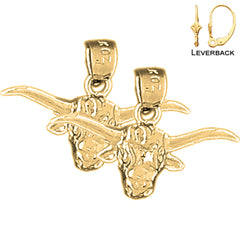 Sterling Silver 15mm Steer Head Earrings (White or Yellow Gold Plated)
