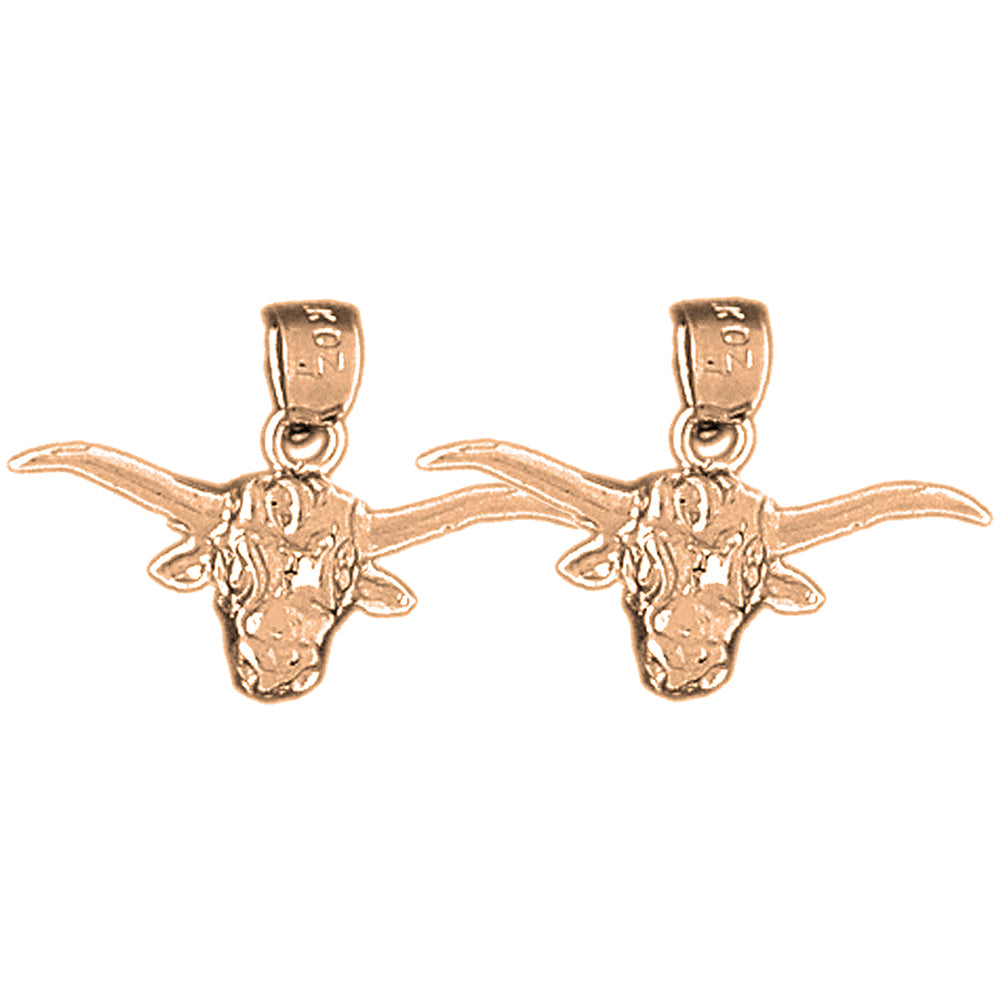 14K or 18K Gold 15mm Steer Head Earrings