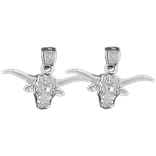 Sterling Silver 15mm Steer Head Earrings