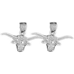 Sterling Silver 15mm Steer Head Earrings