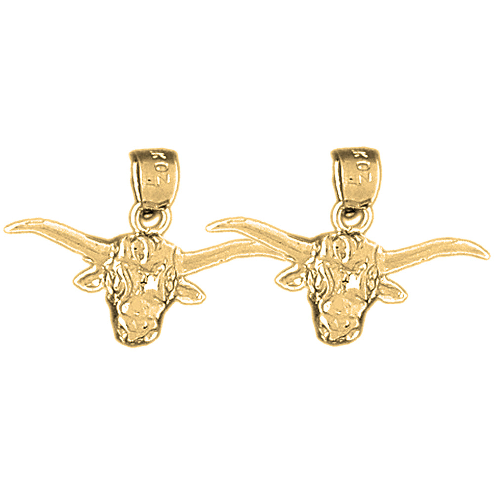 14K or 18K Gold 15mm Steer Head Earrings