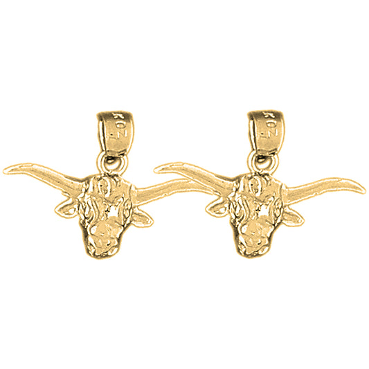14K or 18K Gold 15mm Steer Head Earrings