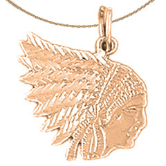 Colgante de cabeza de indio en oro de 14 quilates o 18 quilates