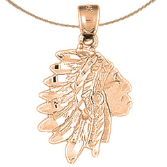 Colgante de cabeza de indio en oro de 10 quilates, 14 quilates o 18 quilates