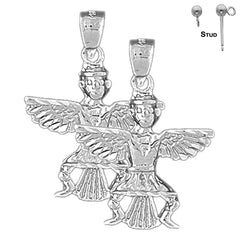 Pendientes de plata de ley con símbolos indios de 28 mm (chapados en oro blanco o amarillo)