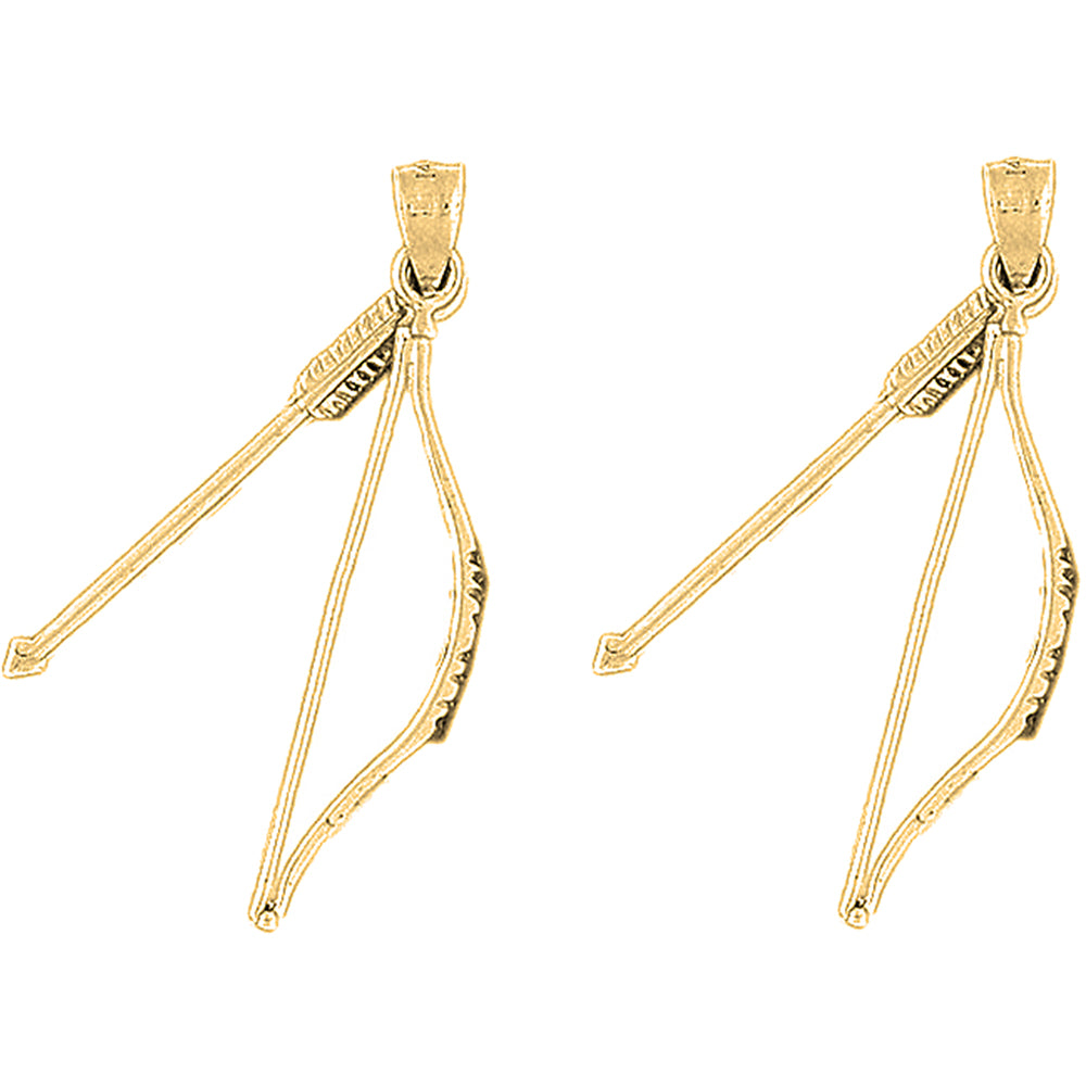 Yellow Gold-plated Silver 41mm 3D Bow & Arrow Earrings