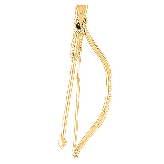 10K, 14K or 18K Gold 3D Bow & Arrow Pendant