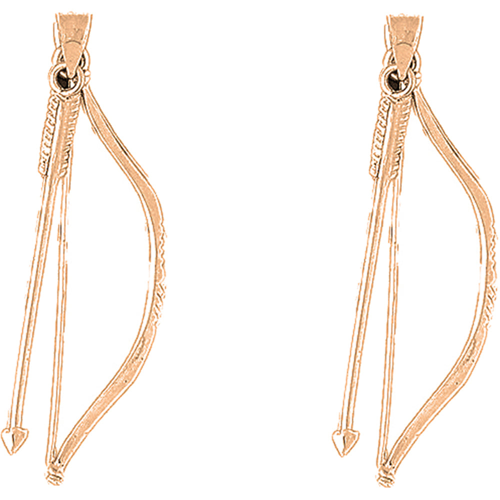14K or 18K Gold 50mm 3D Bow & Arrow Earrings