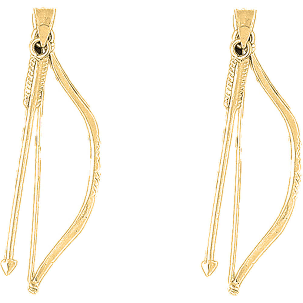 Yellow Gold-plated Silver 50mm 3D Bow & Arrow Earrings