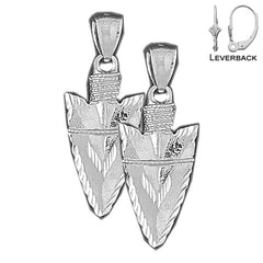 Sterling Silver 37mm 3D Arrowhead Earrings (White or Yellow Gold Plated)