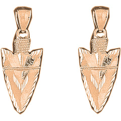14K or 18K Gold 37mm 3D Arrowhead Earrings