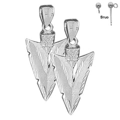 Sterling Silver 38mm Arrowhead Earrings (White or Yellow Gold Plated)