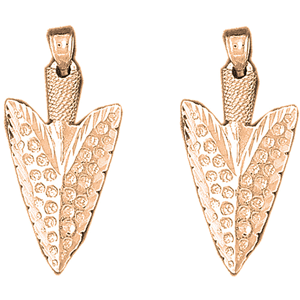 14K or 18K Gold 31mm 3D Arrowhead Earrings