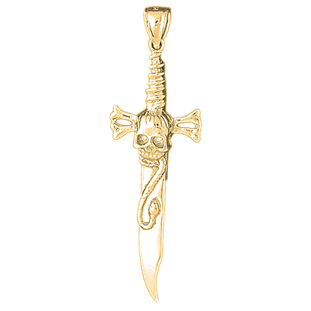 10K, 14K or 18K Gold Dagger With Skull Pendant