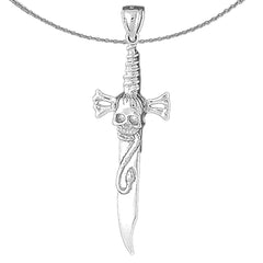 Daga de oro de 10K, 14K o 18K con colgante de calavera