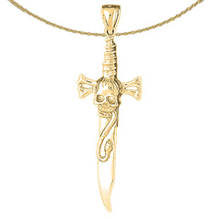 Daga de oro de 10K, 14K o 18K con colgante de calavera