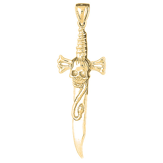 10K, 14K or 18K Gold Dagger With Skull Pendant