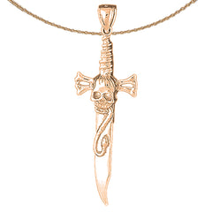 Daga de oro de 10K, 14K o 18K con colgante de calavera