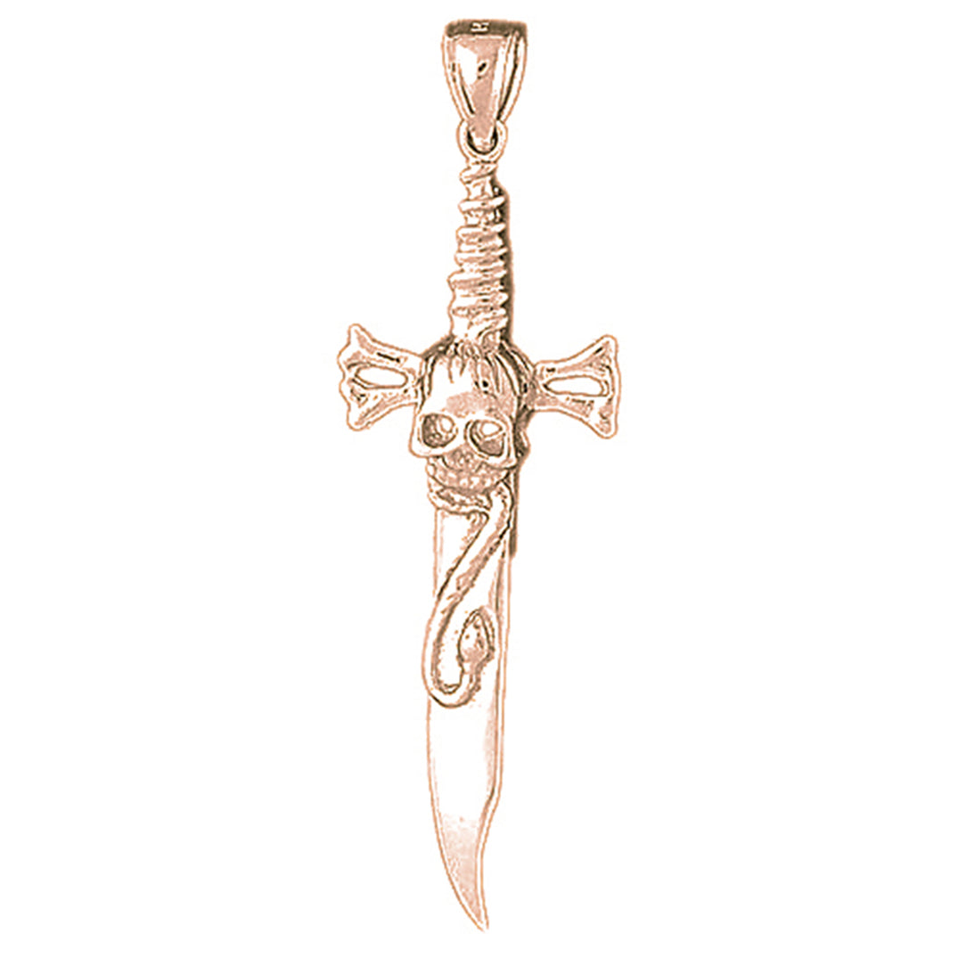 10K, 14K or 18K Gold Dagger With Skull Pendant