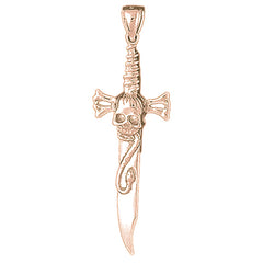 10K, 14K or 18K Gold Dagger With Skull Pendant