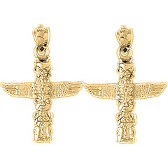 14K or 18K Gold 27mm Totem Pole Earrings