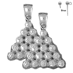 Sterling Silver 31mm 8 Ball Pool Earrings (White or Yellow Gold Plated)