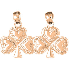 14K or 18K Gold 24mm Shamrock, Clover Earrings