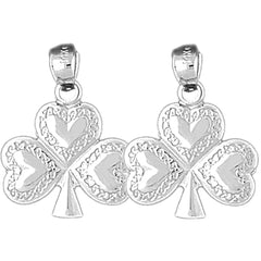 14K or 18K Gold 24mm Shamrock, Clover Earrings