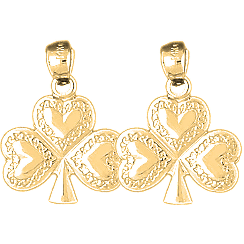 Yellow Gold-plated Silver 24mm Shamrock, Clover Earrings