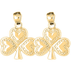 Yellow Gold-plated Silver 24mm Shamrock, Clover Earrings