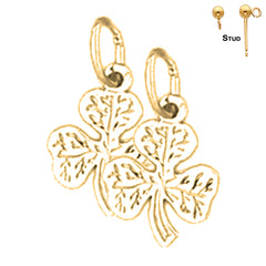Sterling Silver 15mm Shamrock, Clover Earrings (White or Yellow Gold Plated)