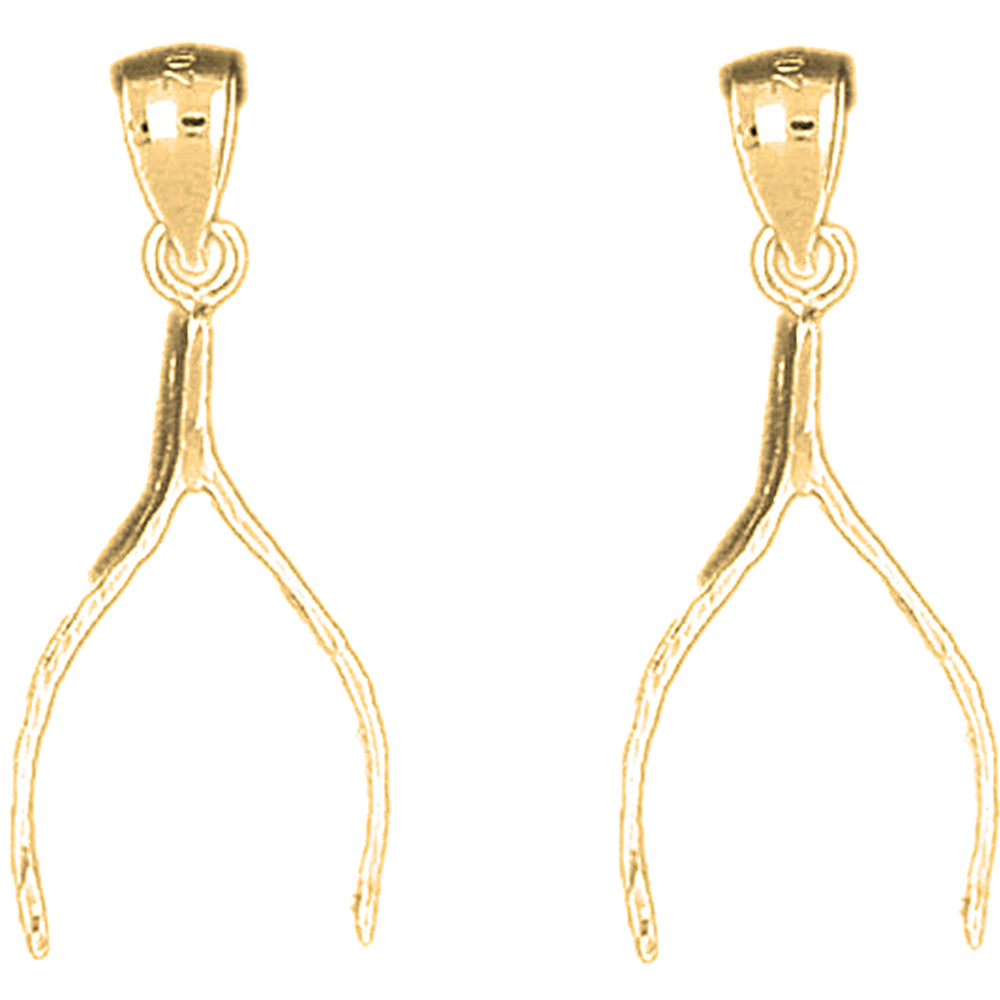Yellow Gold-plated Silver 30mm Wish Bone Earrings