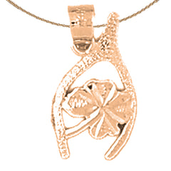 14K or 18K Gold Wish Bone With Clover, Shamrock Pendant