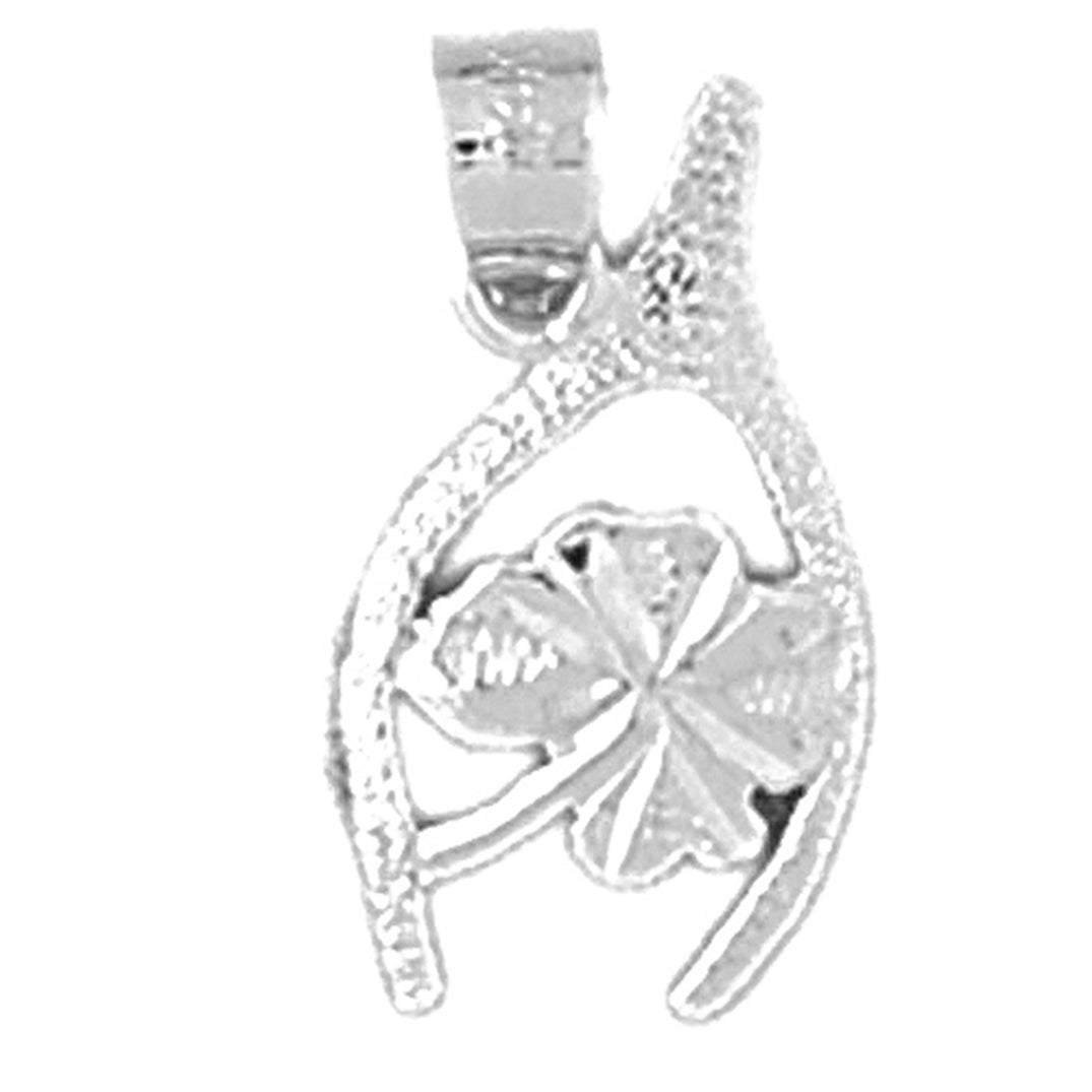 14K or 18K Gold Wish Bone With Clover, Shamrock Pendant