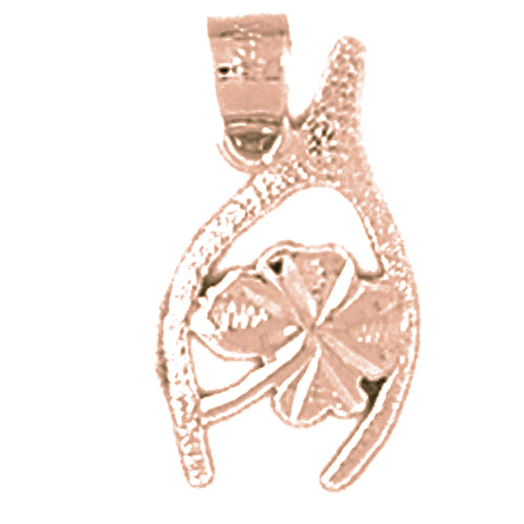 14K or 18K Gold Wish Bone With Clover, Shamrock Pendant