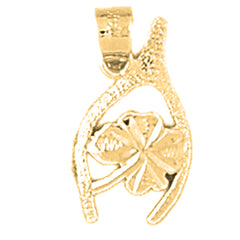 14K or 18K Gold Wish Bone With Clover, Shamrock Pendant