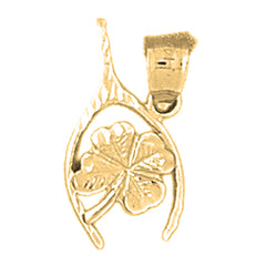 14K or 18K Gold Wish Bone With Clover, Shamrock Pendant