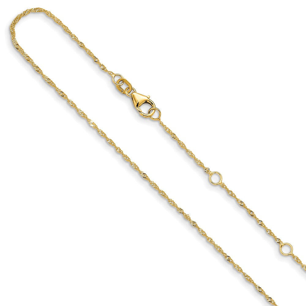 10K Yellow Gold 1.25mm Singapore 1in+1in Adjustable Chain