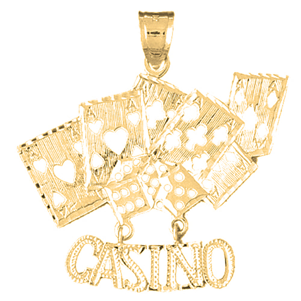 10K, 14K or 18K Gold Casino With Cards Pendant