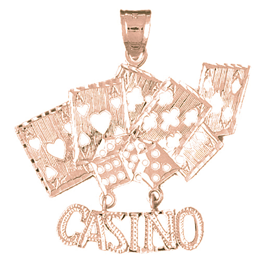 10K, 14K or 18K Gold Casino With Cards Pendant