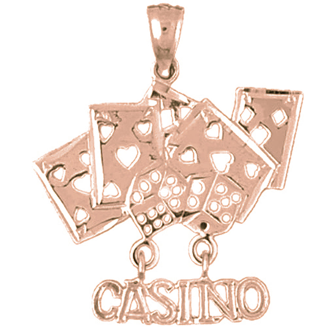 14K or 18K Gold Casino With Cards Pendant