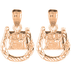 14K or 18K Gold 20mm Horseshoe With Slot Machine Earrings
