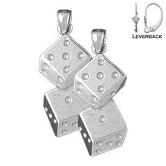 Sterling Silver 33mm Dice Earrings (White or Yellow Gold Plated)