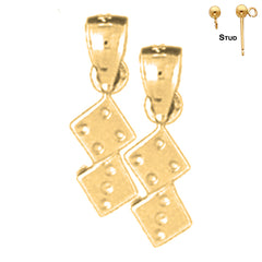 Sterling Silver 15mm Dice Earrings (White or Yellow Gold Plated)