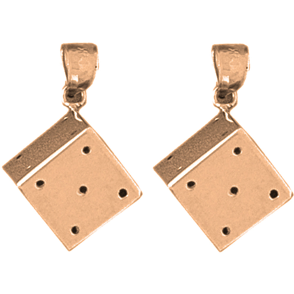 14K or 18K Gold 23mm Dice Earrings