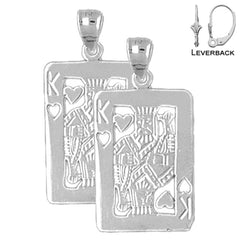Pendientes de naipes con forma de rey de corazones de plata de ley de 29 mm (chapados en oro blanco o amarillo)