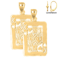 Pendientes de naipes con forma de rey de corazones de plata de ley de 29 mm (chapados en oro blanco o amarillo)